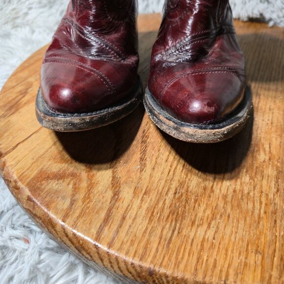 Western Kids Size 19.5 Or US 1 Burgundy Leather  Embroidered Cowboy Pointed toe - Picture 10 of 10